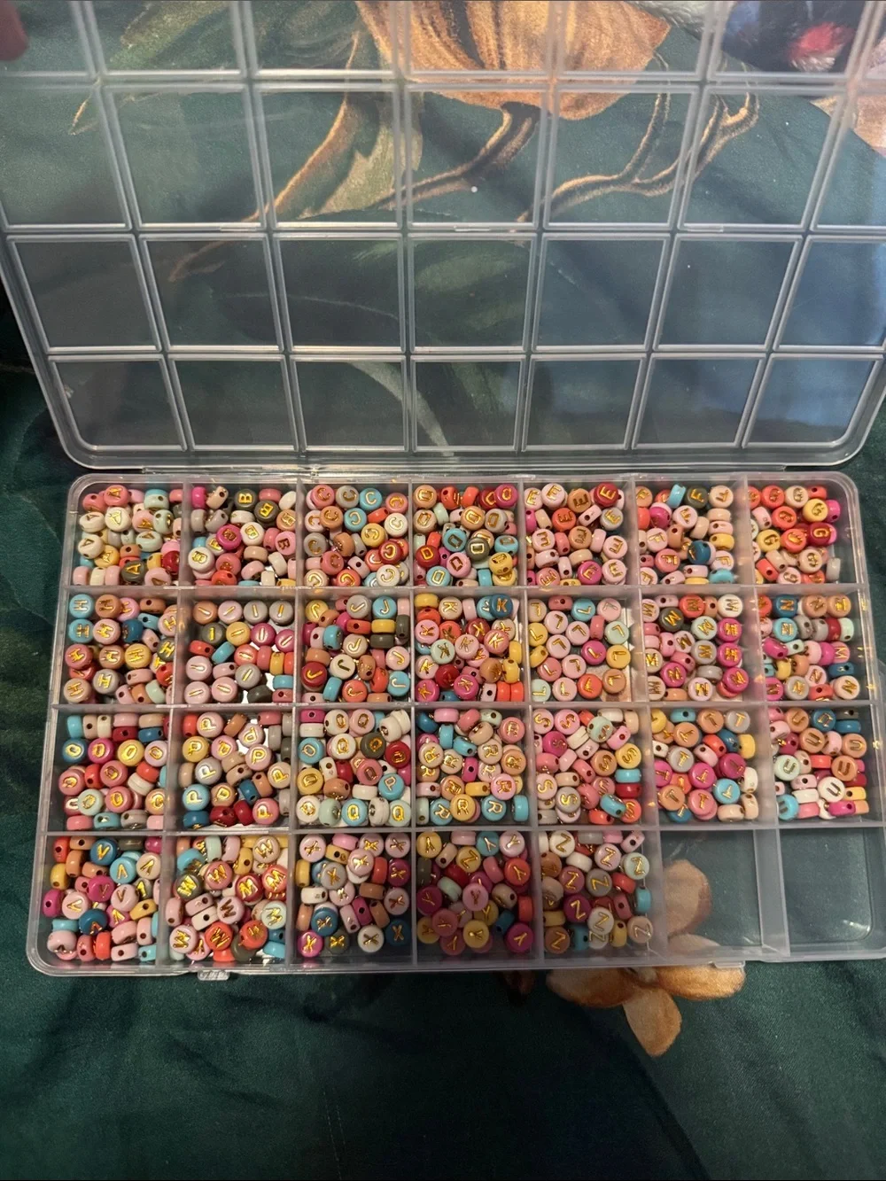 Clear Plastic Compartment Storage Box with Assorted Color letter Beads